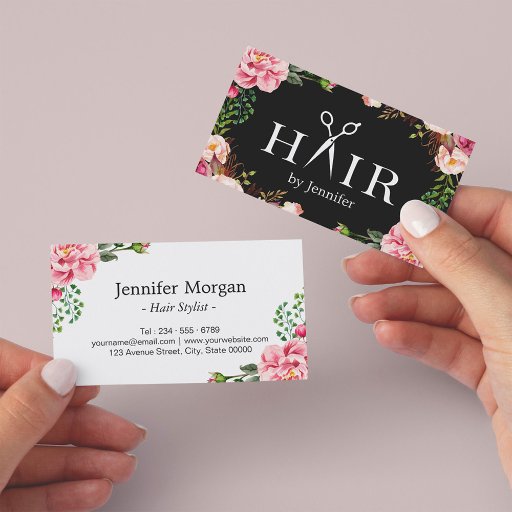 Customizable Hair Stylist Scissors Elegant Floral Wrapping Business Card