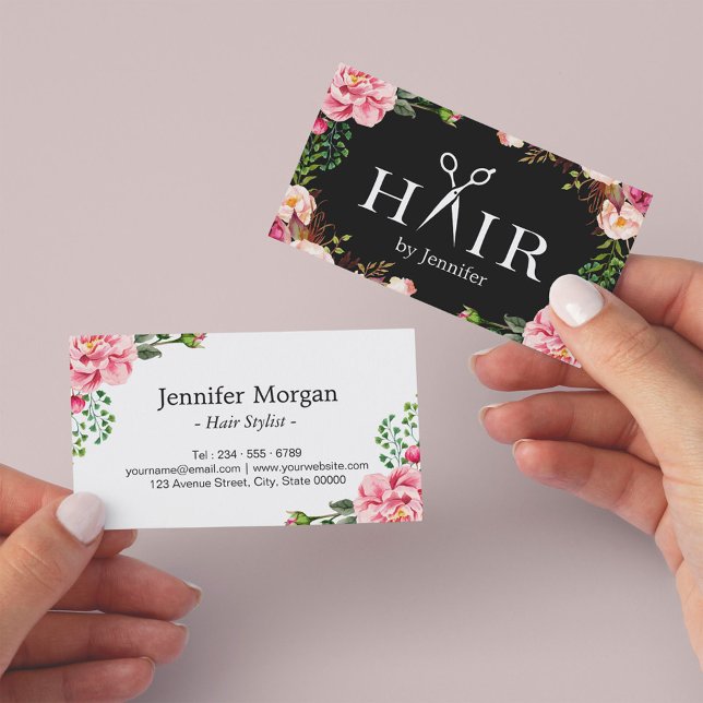 Hair Stylist Scissors Elegant Floral Wrapping Business Card (Creator Uploaded)