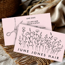 Hair Stylist Scissors Elegant Wildflowers Blush  Business Card