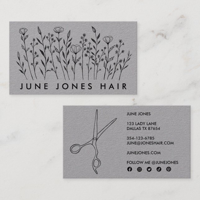 Hair Stylist Scissors Elegant Wildflowers Luxury  Business Card (Front/Back)