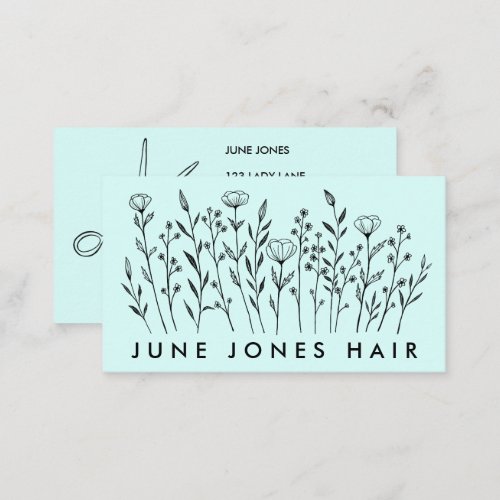 Hair Stylist Scissors Elegant Wildflowers Minty Business Card