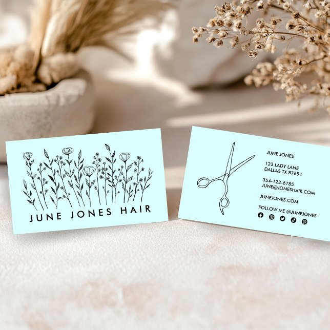Hair Stylist Scissors Elegant Wildflowers Minty Business Card (Hair Stylist Scissors Elegant Wildflowers Minty Business Card
)