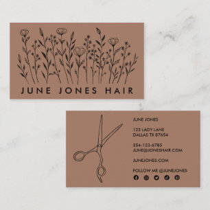 Hair Stylist Scissors Elegant Wildflowers Mocha Business Card