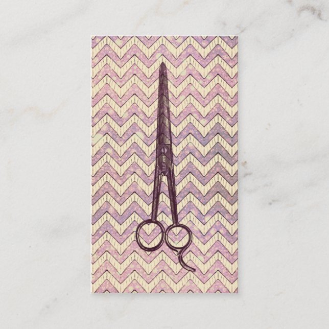 hair stylist scissors galaxy chevron purple shears business card (Front)