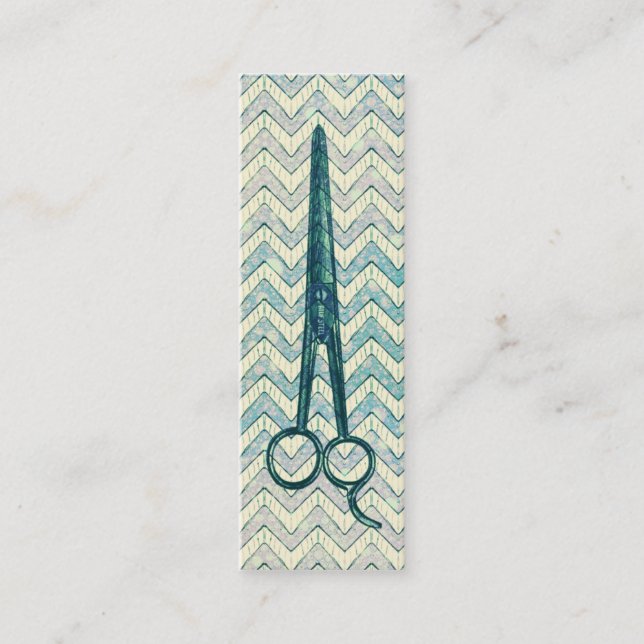hair stylist scissors galaxy chevron teal shears mini business card (Front)