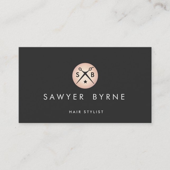 Hair Stylist Scissors Logo Gold and Black B Business Card (Front)