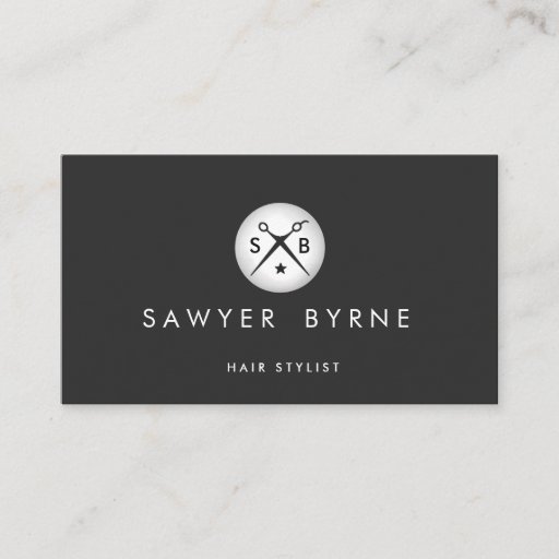 Customizable Hair Stylist Scissors Logo Silver and Black Business Card