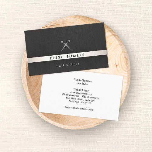 Hair Stylist Scissors Logo Silver and Black Business Card