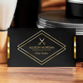 Hair Stylist Scissors Luxury Black Gold Look Business Card by CardHunter at Zazzle