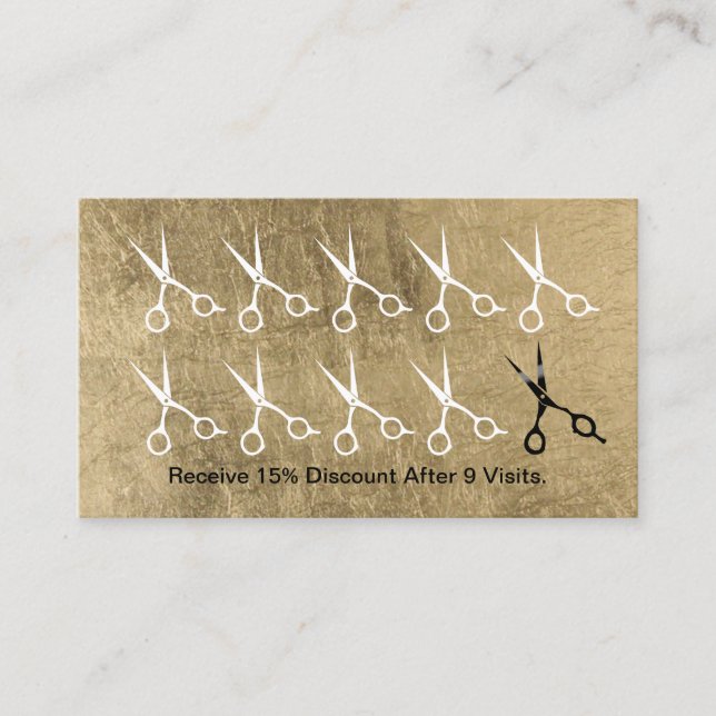 Hair Stylist Scissors Luxury Gold Loyalty Punch Card (Front)