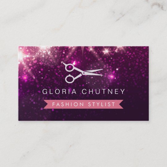 Hair Stylist Scissors Pink Purple Glitter Business Card Zazzle Com