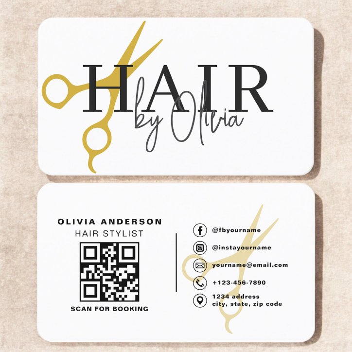 Hair Stylist Scissors QR Code Business Card