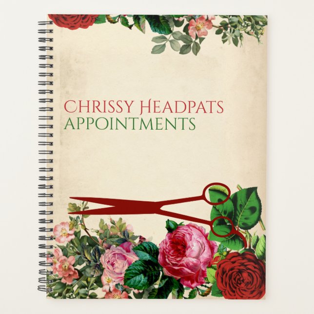 Hair stylist scissors roses salon appointment planner (Front)