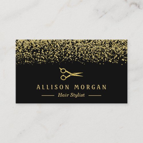 Hair Stylist Scissors Salon Gold Glitter Confetti Business Card