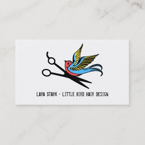 hair stylist scissors swallow tattoo retro cosmo business card