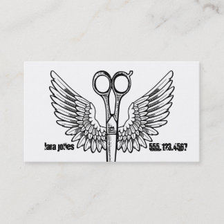 hair stylist scissors wings tattoo retro cosmo business card