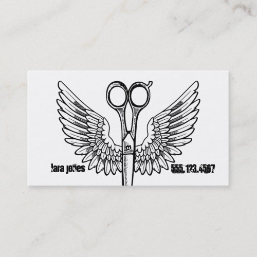 hair stylist scissors wings tattoo retro cosmo business cards