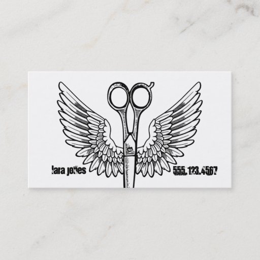 Customizable hair stylist scissors wings tattoo retro cosmo business cards