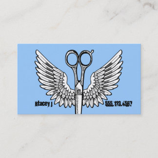 hair stylist scissors wings tattoo retro cosmo business card