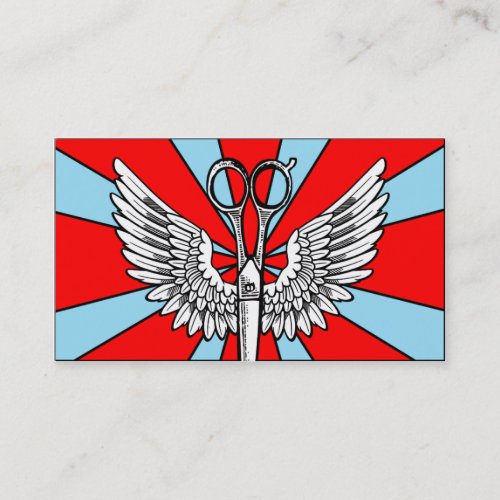 hair stylist scissors wings tattoo retro cosmo business cards