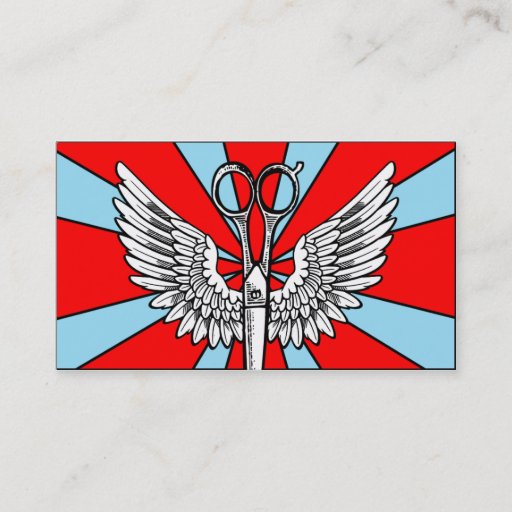 Customizable hair stylist scissors wings tattoo retro cosmo business cards