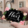 Hair Stylist Script and Pink Floral Wrapping Business Card