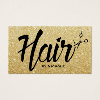 Hair Stylist Script Chic Gold Glitter Appointment Business Card