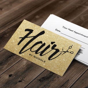 Hair Stylist Script Chic Gold Glitter Appointment Card