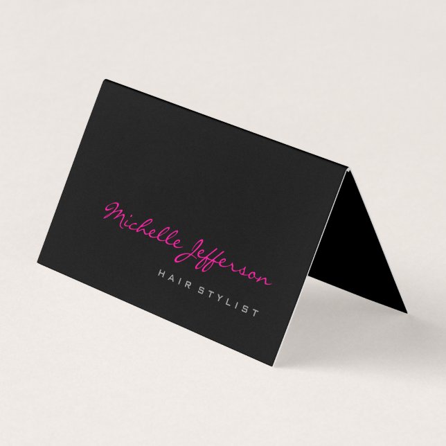 Hair Stylist Script Grey Pink Trendy Folded Business Card (Front)