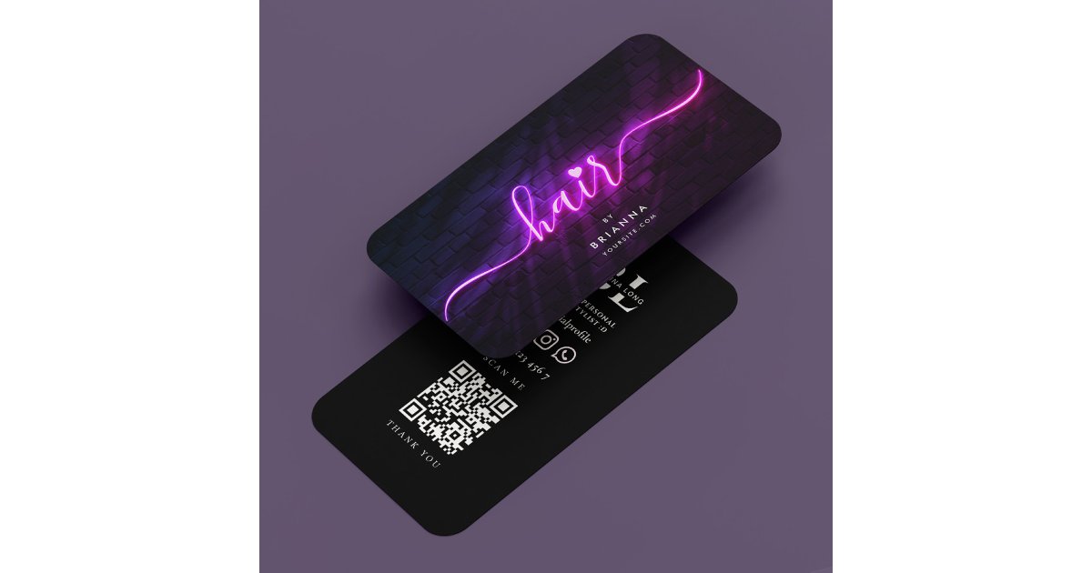 Hair Stylist Script Hairstylist Neon Purple Business Card | Zazzle