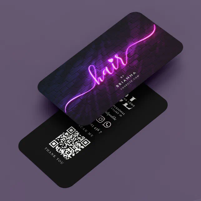 Hair Stylist Script Hairstylist Neon Purple Business Card | Zazzle