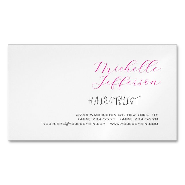 Hair Stylist Script Handwriting Trendy Business Card Magnet (Front)