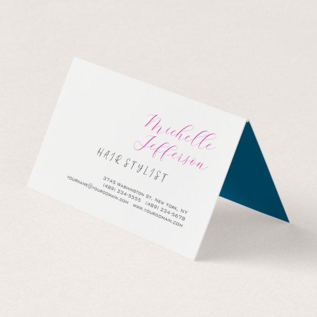 Hair Stylist Script Handwriting Trendy Folded Business Card (Front)