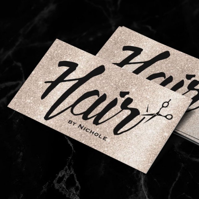 Hair Stylist Script Modern Beige Glitter Appointment Card (Creator Uploaded)