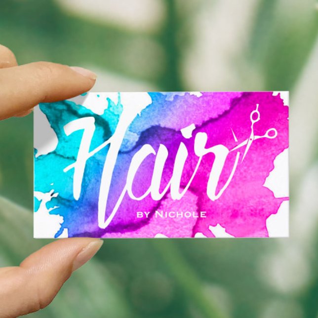 Hair Stylist Script Trendy Watercolor Appointment Card (Creator Uploaded)