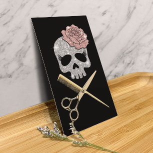 Hair Stylist Silve Glitter Skull Beauty Salon Business Card