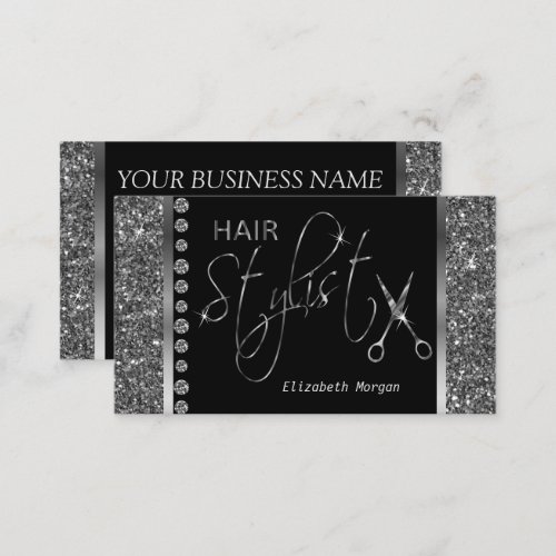 Hair Stylist _ Silver Glitter and  Diamonds Business Card