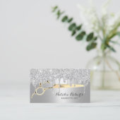 Hair Stylist Silver Glitter Drips Beauty Salon Business Card (Standing Front)
