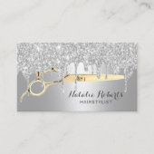 Hair Stylist Silver Glitter Drips Beauty Salon Business Card (Front)