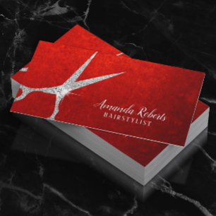 Hair Stylist Silver Scissor Elegant Red Velvet Business Card