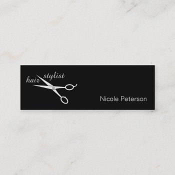 Hair Stylist - Silver Scissors Black Background Bu Mini Business Card by Frankipeti at Zazzle