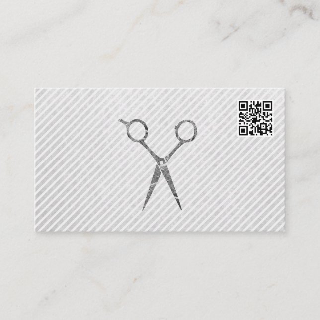 Hair Stylist Silver Scissors QR Code Appointment Card (Front)