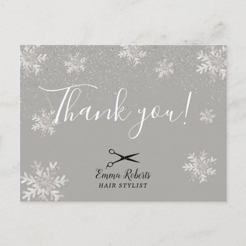 Hair Stylist Silver Snowflakes Holiday Thank You Postcard