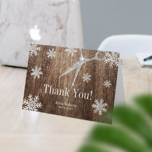 Hair Stylist Silver Snowflakes Rustic Holiday Thank You Card