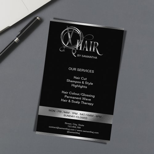 Hair stylist silver typography hair scissors bu flyer