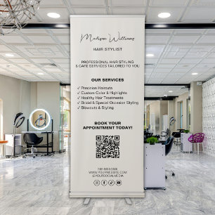 Hair Stylist Simple Services QR Social Media Retractable Banner