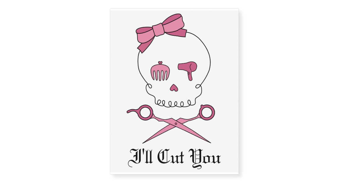 Hair Stylist Skull & Scissor Crossbones - Pink 5 Temporary Tattoos | Zazzle Hair Stylist Skull & Scissor Crossbones - Pink 5 Temporary Tattoos | Zazzle