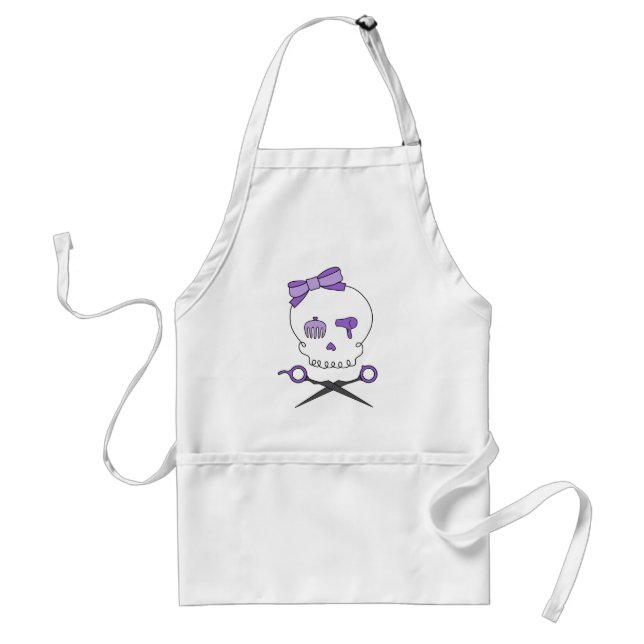Hair Stylist Skull & Scissor Crossbones - Purple Adult Apron (Front)