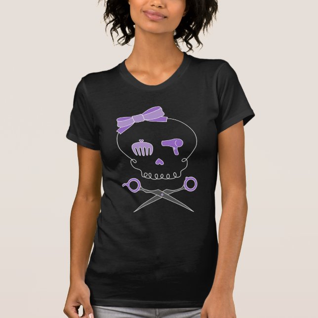 Hair Stylist Skull & Scissor Crossbones - Purple T-Shirt (Front)