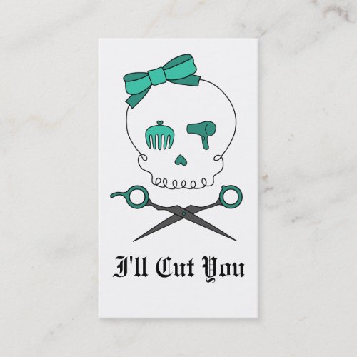 Hair Stylist Skull &amp; Scissor Crossbones -Turquoise Business Card